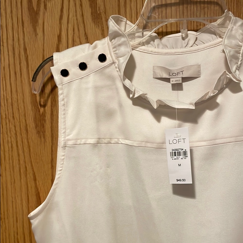 LOFT White Ruffled Bib Collar Blouse